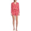 Lands’ End Women’s Cooling 3 Piece Pajama Set – Long Sleeve Top Cami and Shorts(Coral Red Blooms)