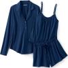 Lands’ End Women’s Cooling 3 Piece Pajama Set – Long Sleeve Top Cami and Shorts(Deep Sea Navy)
