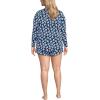 Lands’ End Women’s Cooling 3 Piece Pajama Set – Long Sleeve Top Cami and Shorts(Deep Sea Navy Blooms)