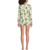 Lands’ End Women’s Cooling 3 Piece Pajama Set – Long Sleeve Top Cami and Shorts(Ivory/Green Elegant Floral)