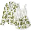 Lands’ End Women’s Cooling 3 Piece Pajama Set – Long Sleeve Top Cami and Shorts(Ivory/Green Elegant Floral)
