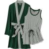 Lands’ End Women’s Cooling 3 Piece Pajama Set – Robe Tank and Shorts(Pine Valley Mini Stripe)