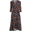 Lands’ End Women’s Cotton Modal 3/4 Sleeve Vneck Wrap Dress(Black Multi Floral)