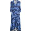 Lands’ End Women’s Cotton Modal 3/4 Sleeve Vneck Wrap Dress(Deep Sea Navy Wildflowers)