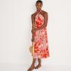 Lands’ End Women’s Cotton Modal Halter Midi Dress(Mandarin Orange Etched Leaves)