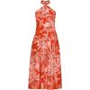 Lands’ End Women’s Cotton Modal Halter Midi Dress(Mandarin Orange Etched Leaves)