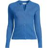 Lands’ End Women’s Cotton Pointelle Satin Trim Cardigan Sweater(Muted Cobalt Blue)