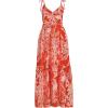 Lands’ End Women’s Cotton Voile Vneck Tie Strap Maxi Dress(Mandarin Orange Etched Leaves)