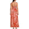Lands’ End Women’s Cotton Voile Vneck Tie Strap Maxi Dress(Mandarin Orange Etched Leaves)