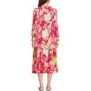 Lands’ End Women’s Crepe Button Front Long Sleeve Midi Dress(Berry Rouge Lilies)