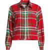 Lands’ End Women’s Cropped Flannel Shirt(Compass Red/Emerald Plaid)
