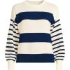 Lands’ End Women’s Drifter Jersey Crewneck Sweater(Navy/Fresh Ivory Wide Stripe)