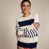 Lands’ End Women’s Drifter Jersey Crewneck Sweater(Navy/Fresh Ivory Wide Stripe)