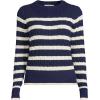 Lands’ End Women’s Drifter Modern Cable Crew Sweater(Deep Sea Navy/Ivory Stripe)