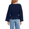Lands’ End Women’s Embroidered Poplin Long Sleeve Blouse(Deep Sea Navy)
