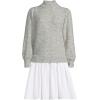 Lands’ End Women’s Fuzzy Lantern Sleeve Mock Neck Mini Twofer Dress(Gray Marble Heather)