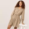 Lands’ End Women’s Long Sleeve Cotton Poplin Mini Popover Dress(Desert Tan)