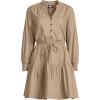 Lands’ End Women’s Long Sleeve Cotton Poplin Mini Popover Dress(Desert Tan)