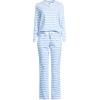 Lands’ End Women’s Petite Knit 2 Piece Pajama Set – Long Sleeve Top and Pants(Clear Blue Sky Even Stripe)
