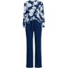 Lands’ End Women’s Petite Knit 2 Piece Pajama Set – Long Sleeve Top and Pants(Deep Sea Navy Daisies)