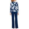 Lands’ End Women’s Petite Knit 2 Piece Pajama Set – Long Sleeve Top and Pants(Deep Sea Navy Daisies)