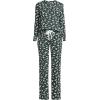 Lands’ End Women’s Petite Knit 2 Piece Pajama Set – Long Sleeve Top and Pants(Forest/Ivory Ditsy Floral)
