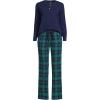 Lands’ End Women’s Petite Knit 2 Piece Pajama Set – Long Sleeve Top and Pants(Light Emerald Blackwatch)