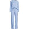 Lands’ End Women’s Petite Knit 2 Piece Pajama Set – Long Sleeve Top and Pants(Light Sea Blue Tiny Floral)