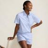 Lands’ End Women’s Poplin 2 Piece Pajama Set – Short Sleeve Shirt and Shorts(Crisp Blue Stripe)