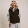 Lands’ End Women’s Sherpa Fleece Reversible Mixed Media Vest(Rich Coffee/Brown Check)