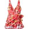 Lands’ End Women’s Side Tie Mini Swim Dress Swimsuit(Daylily Red Multi Floral)