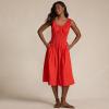 Lands’ End Women’s Sleeveless Poplin Smocked Midi Dress(Coral Red)