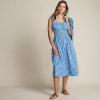 Lands’ End Women’s Sleeveless Poplin Smocked Midi Dress(Paradise Blue Tossed Floral)