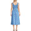 Lands’ End Women’s Sleeveless Poplin Smocked Midi Dress(Paradise Blue Tossed Floral)