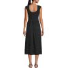 Lands’ End Women’s Slub Cap Sleeve Shirred Skirt Midi Dress(Black)