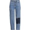 Lands’ End Women’s Soft Denim Mid Rise Relaxed Straight Crop Jeans(Beau Blue Patchwork)