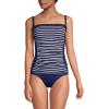 Lands’ End Women’s Strapless Bandeau Tankini Top Swimsuit with Removable and Adjustable Straps(Deep Sea/Media Stripe)