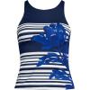 Lands’ End Women’s Tugless High Neck Strappy Back Tankini Swimsuit Top(Blue Stripe Floral Placement)