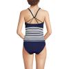 Lands’ End Women’s Tugless High Neck Strappy Back Tankini Swimsuit Top(Blue Stripe Floral Placement)