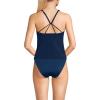 Lands’ End Women’s Tugless High Neck Strappy Back Tankini Swimsuit Top(Deep Sea Painted Stripes)