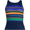 Lands’ End Women’s Tugless High Neck Strappy Back Tankini Swimsuit Top(Deep Sea Painted Stripes)