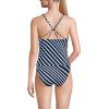 Lands’ End Women’s Tugless High Neck Strappy Back Tankini Swimsuit Top(Navy/White Variegated Stripe)