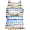 Lands’ End Women’s Tugless High Neck Strappy Back Tankini Swimsuit Top(White Mosaic Multi Stripe)