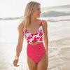 Lands’ End Women’s Wrap Monokini High Leg One Piece Swimsuit(Red Dot/Red Graphic Floral)