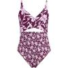 Lands’ End Women’s Wrap Monokini High Leg One Piece Swimsuit(Tropic Floral/Dark Wine Mix)
