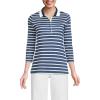 Lands’ End Women’s 3/4 Sleeve American-Grown Supima Cotton Polo Shirt(Deep Sea Breton Stripe Tipped)