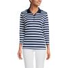 Lands’ End Women’s 3/4 Sleeve American-Grown Supima Cotton Polo Shirt(Deep Sea/Blue Multi Stripe)