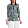 Lands’ End Women’s 3/4 Sleeve American-Grown Supima Cotton Polo Shirt(Navy Mini Bloom Floral)
