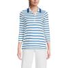 Lands’ End Women’s 3/4 Sleeve American-Grown Supima Cotton Polo Shirt(Sapphire Gem Stripe/Tipped)
