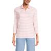 Lands’ End Women’s 3/4 Sleeve American-Grown Supima Cotton Polo Shirt(Sea Salt Pink Even Stripe)
